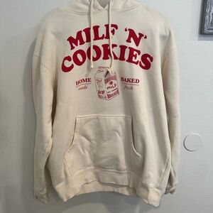 MILF 'N' Cookies Stay At Home Funny Graphic Hoodie Sweatshirt Cream Red
